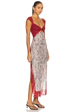Free People x Intimately FP Suddenly Fine Maxi Slip Dress In Birch Combo in Nude,Red