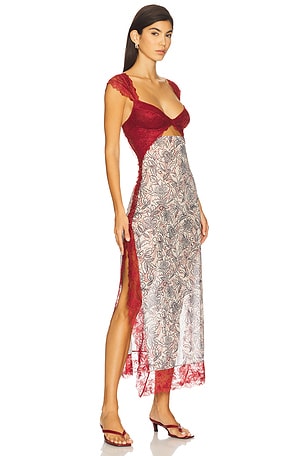 Free People x Intimately Suddenly Fine Maxi Slip In Birch Combo in Red,Beige