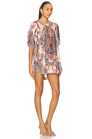 Free People Maye Printed Velvet Tunic Dress In Tea Combo in Cream. Size XS. Also