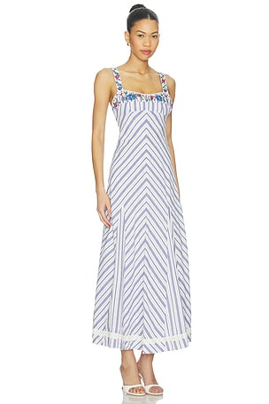 Free People Havenwood Maxi Dress in White,Blue