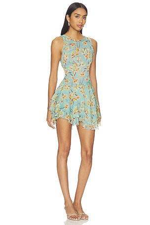 Free People Raven Printed Mini Dress in Teal