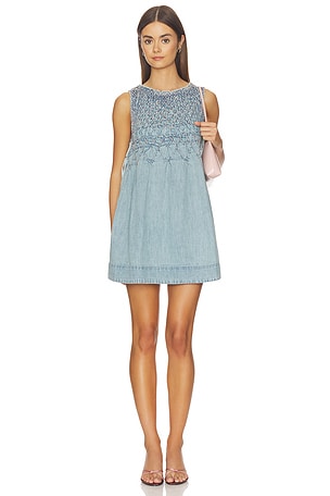 Free People Maisie Smocked Denim Mini Dress in Blue