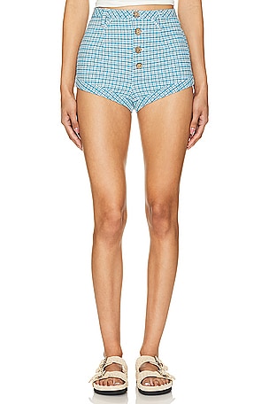 x REVOLVE Checked Out Plaid Brief In Blue Combo Free People