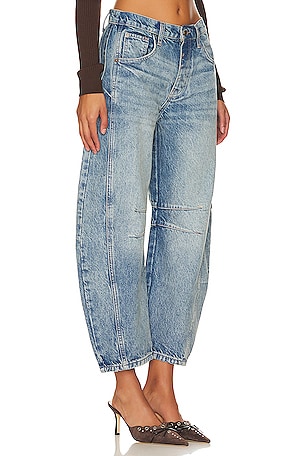Free People x We The Free Good Luck Mid Rise Barrel in Denim-Light