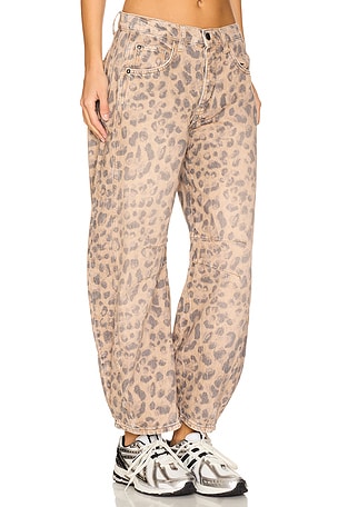 Free People x We The Free Good Luck Printed Mid Rise Barrel In Brown in Brown