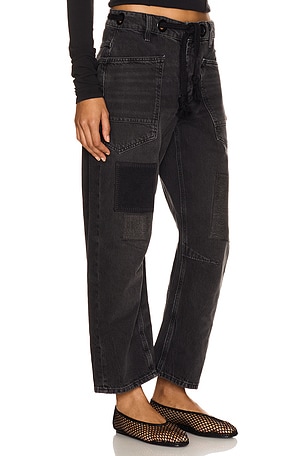 Free People Moxie Low Slung Pull On Barrel Wide Leg in Black