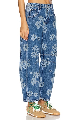 Free People x We The Free Good Luck Printed Barrel Jean in Blue