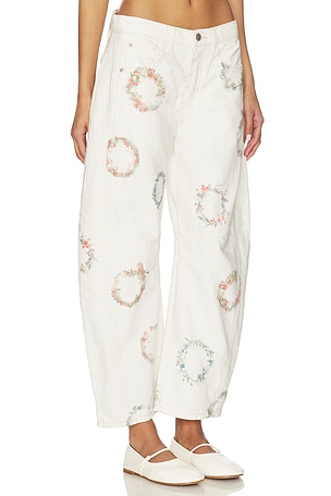 Free People x We The Free Good Luck Printed Barrel In Watercolor Wreath in Cream