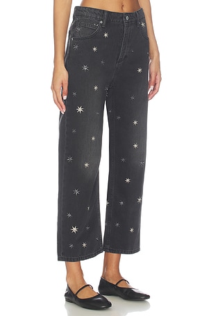 Free People x We The Free Deep Trance Shine Embroidered Boyfriend In Starry Night in Black