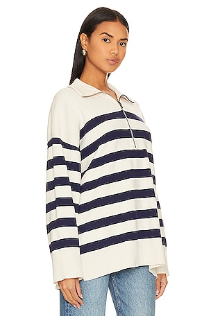 Free People Coastal Stripe Pullover in Navy