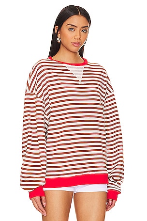 Free People x We The Free Classic Striped Crew in Brown