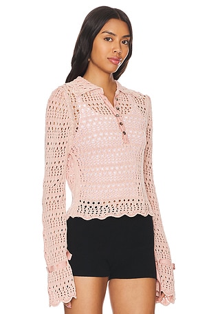 Free People Pointelle Pullover in Mauve