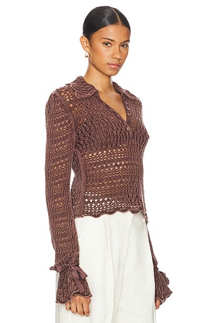 Free People Pointelle Pullover in Brown