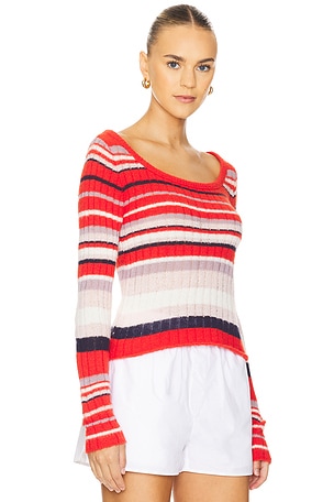 Free People Lumen Stripe Pullover in Red