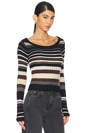 Free People Lumen Stripe Pullover in Black