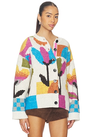 Free People Tulip Whirl Cardigan in Ivory,Pink