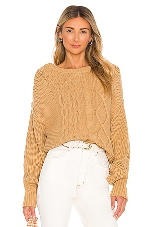 Free People Dream Cable Crew Sweater in Classic Camel | REVOLVE
