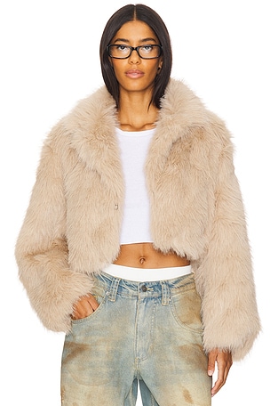 Paris Cropped Faux Fur Jacket In Sand Free People