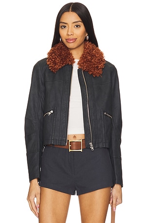 x REVOLVE Jayce Faux Leather Jacket With Faux Fur Trim Free People