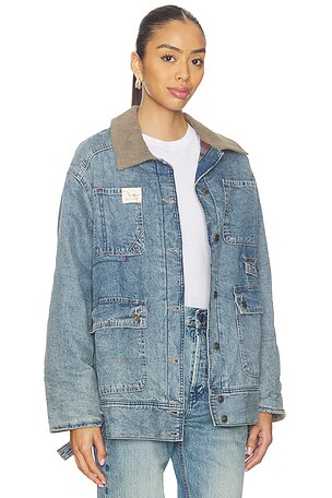 Free People x We The Free Sweet Talk Denim Barn Coat In Centurt Wash in Blue