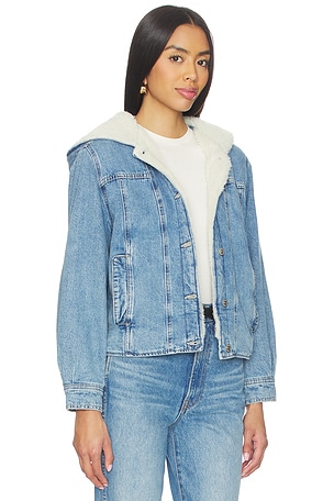Free People x We The Free Asher Cozy Denim Jacket In Snowdrift Wash in Black