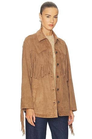 Free People x REVOLVE Fringe Out Faux Suede Shacket in Tan