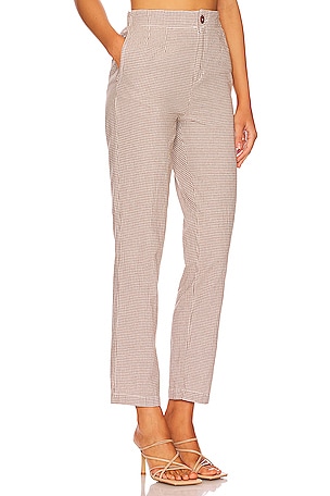 Free People Kate Plaid Straight Leg Pant in Taupe