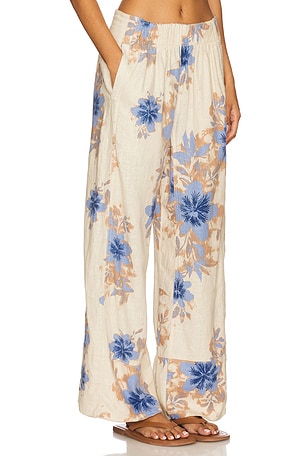 Free People Days End Printed Linen Pull On Pant in Ivory