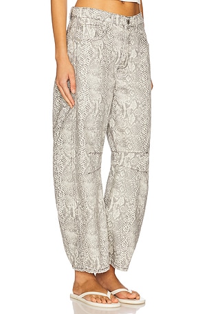 Free People Goodluck Printed Barrel Pant in Taupe