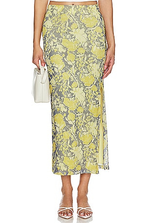 Free People Rosalie Mesh Midi Skirt In Black Combo Rosalie in Yellow