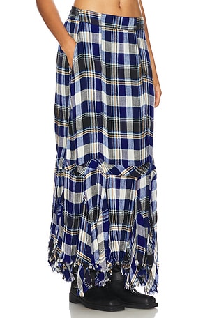 Free People Bordeaux Plaid Maxi Skirt in Navy