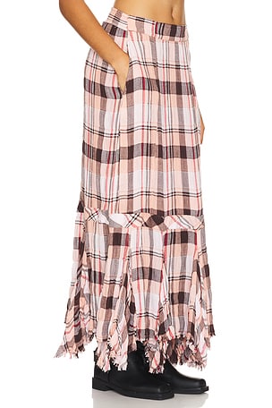 Free People Bordeaux Plaid Maxi Skirt in Pink