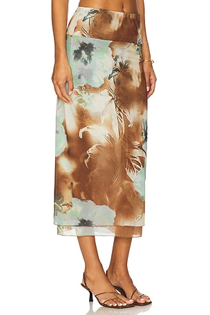 Free People Sunset Mesh Maxi Skirt in Tan