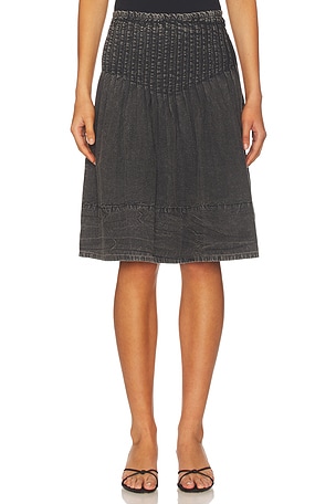 Peyton Pintuck Midi Skirt In Washed Black Free People