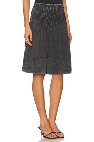 Free People Peyton Pintuck Midi Skirt In Washed Black in Black