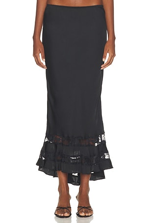 Free People Long Lost Lover 1/2 Slip Skirt in Black