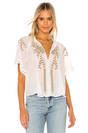 2024 Free People Dahlia Embroidered Blouse In Ivory