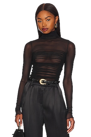 Style Merit Black Long Sleeve Lace-Up Bodysuit