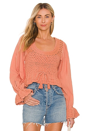 coral crochet top