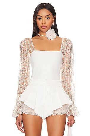 For Love & Lemons Cheyenne Lace Bustier Top in Ivory Lace