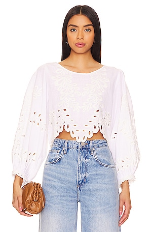 Something Navy Cropped Embroidered Blue in | Combo REVOLVE Sleeve Top Long