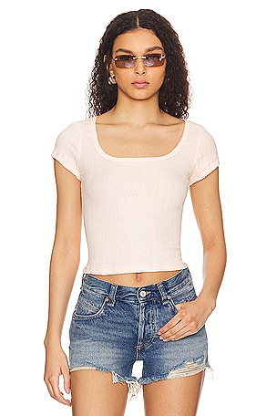 X Intimately FP End Game Pointelle Baby Tee In Peach Dust Free People