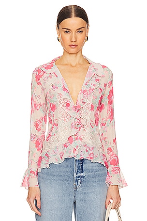 Bad At Love Printed Blouse In Ivory Combo Free People
