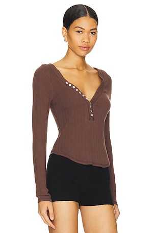 Free People x Intimately FP Coffee Chat Long Sleeve in Chocolate