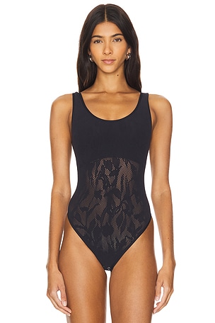 Free People x Intimately FP Cutout Plunge Textured Bodysuit In Black in Black