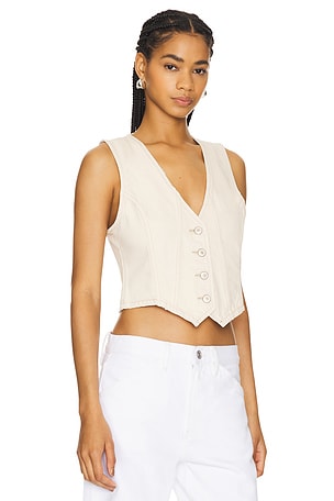 Free People Tate Denim Vest in Ivory