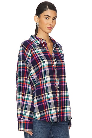 Free People x We The Free Girl Meets Boy Plaid Shirt in Navy