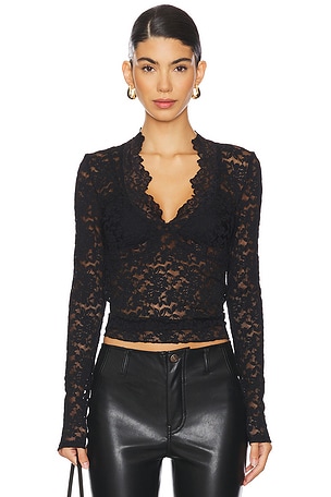 x Intimately FP All Day Lace Long Sleeve Top In Black Free People