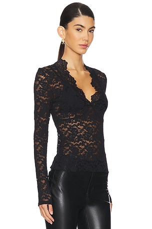 Free People TOP EN DENTELLE MANCHES LONGUES enTIMATELY FP ALL DAY LONG en Noir