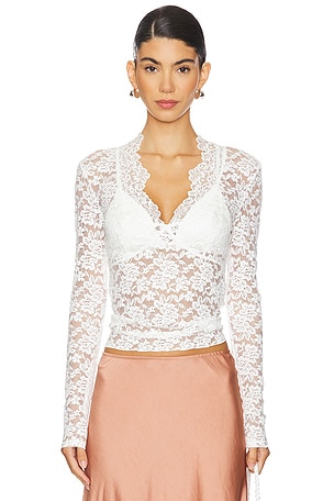 x Intimately FP All Day Lace Long Sleeve Top In Ivory Free People